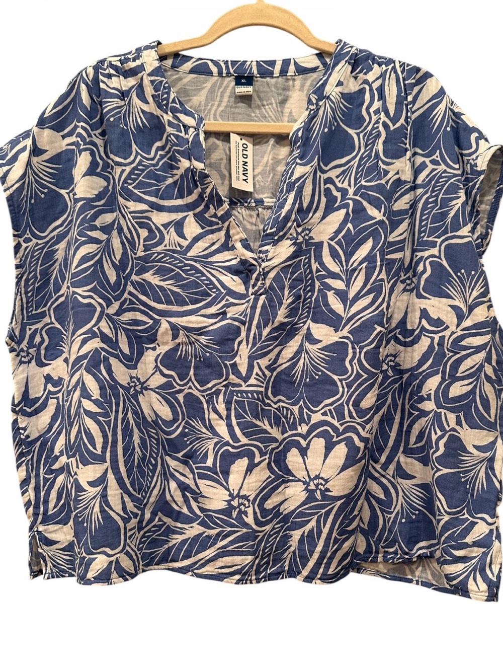 Old Navy NWT Floral V Neck Boxy Blouse Cotton Tropical Popover Top Sz XL